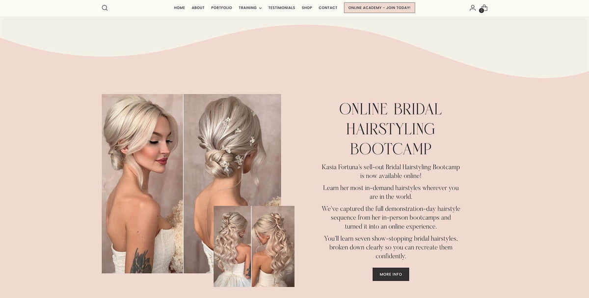 Kristina Gasperas Online Bridal Hairstyling Bootcamp page